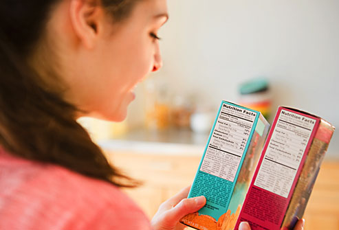 women reading food label